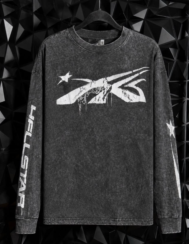 Hellstar Studios Spider Silk Logo Print Washed Long Sleeve