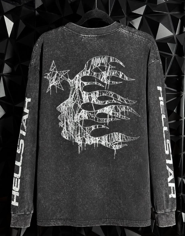 Hellstar Studios Spider Silk Logo Print Washed Long Sleeve