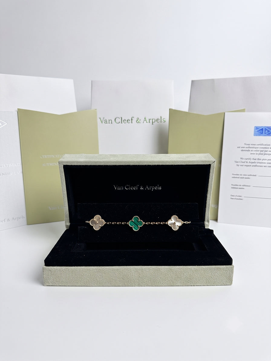 Pulsera Verde Malaquita y Oro Amarillo | Van Cleef & Arpels 3pz